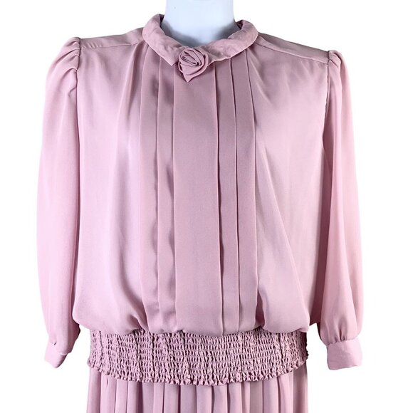 Vintage Dress Size 16 Carriage Court Light Pink Shoulder Pads Long Sleeve 80s - Picture 2 of 6